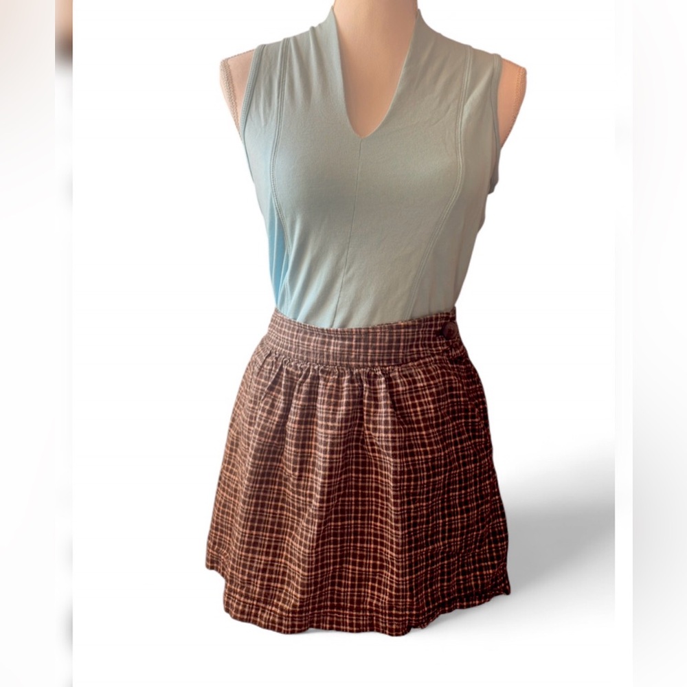 Vintage Y2K Old Navy‎ Plaid Linen Blend Mini Skirt Size 4 Academia